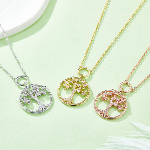 Moissanite 925 Sterling Silver Tree Of Life Pendant Necklace Trendsi