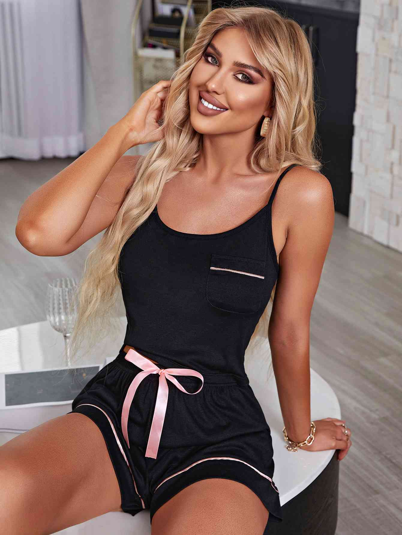 Contrast Cami and Shorts Lounge Set - House of Cardwell