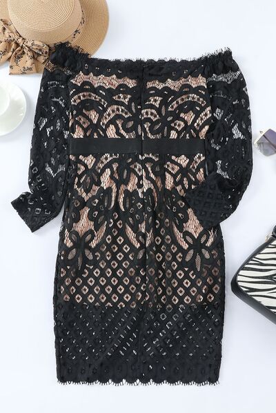 Off-Shoulder Long Sleeve Lace Dress - House of Cardwell