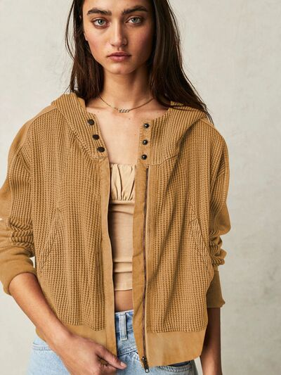 Waffle-Knit Dropped Shoulder Hooded Jacket - House of Cardwell