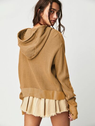 Waffle-Knit Dropped Shoulder Hooded Jacket - House of Cardwell