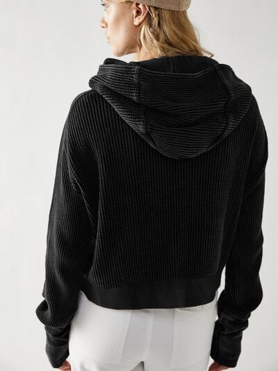 Waffle-Knit Dropped Shoulder Hooded Jacket - House of Cardwell