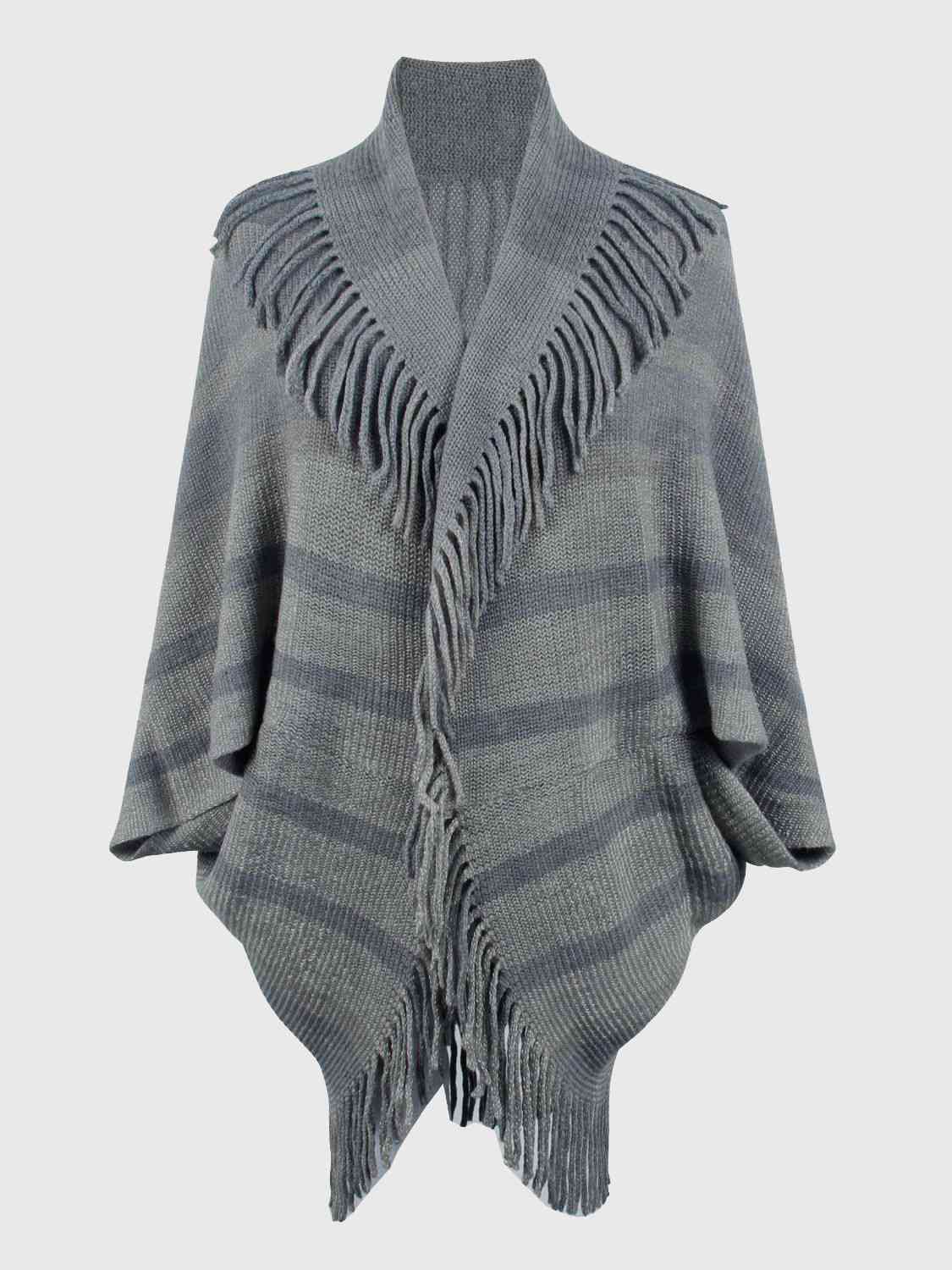 Fringe Detail Open Front Poncho - House of Cardwell