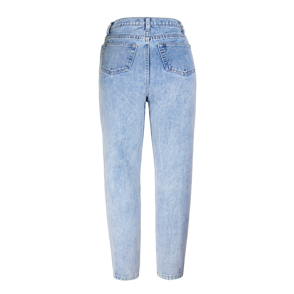 New Women's Jeans High Waist Bf Style Loose Straight Wide Leg Pants Ripped Jeans eprolo