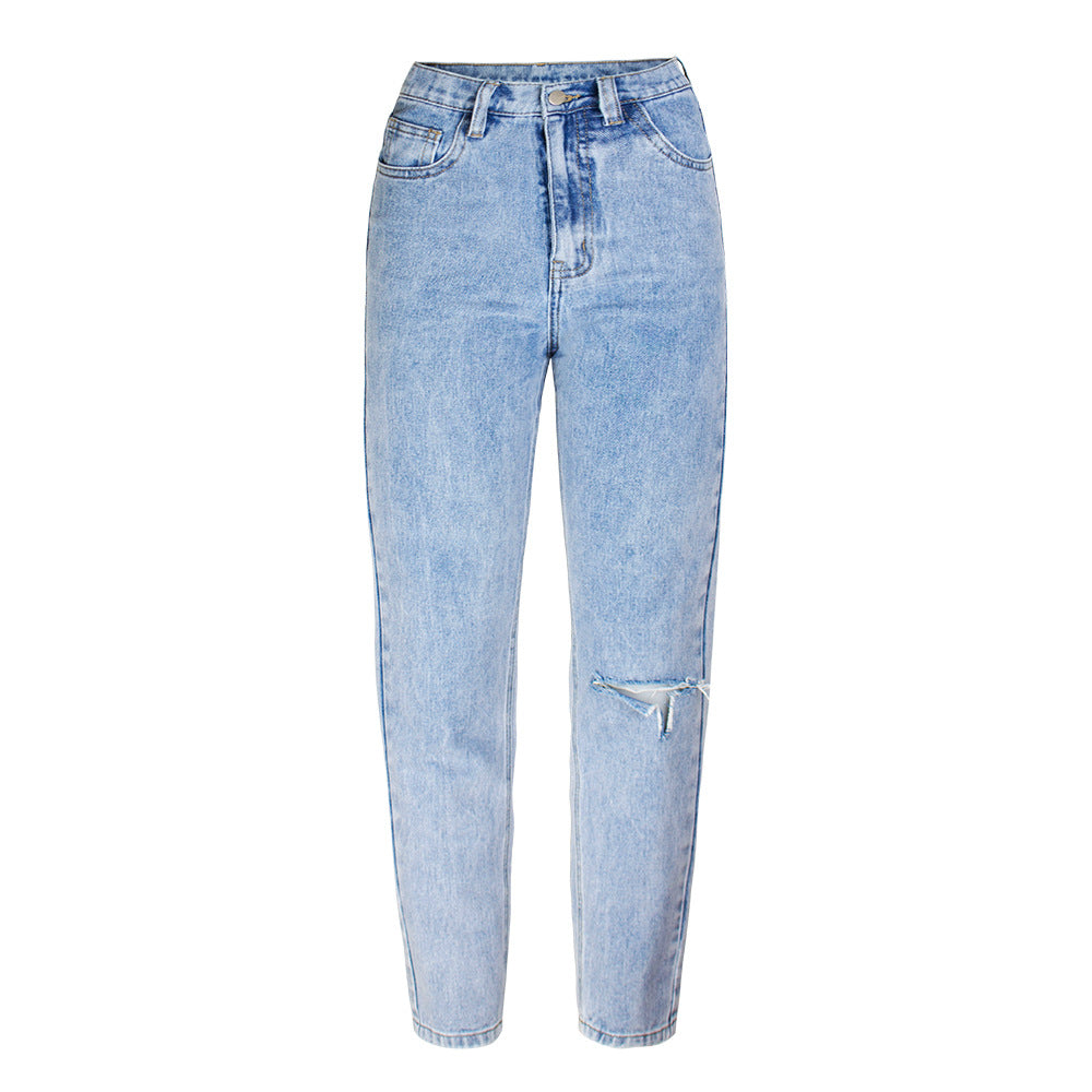 New Women's Jeans High Waist Bf Style Loose Straight Wide Leg Pants Ripped Jeans eprolo