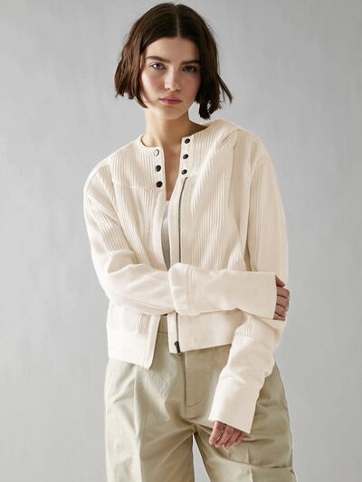Waffle-Knit Dropped Shoulder Hooded Jacket - House of Cardwell