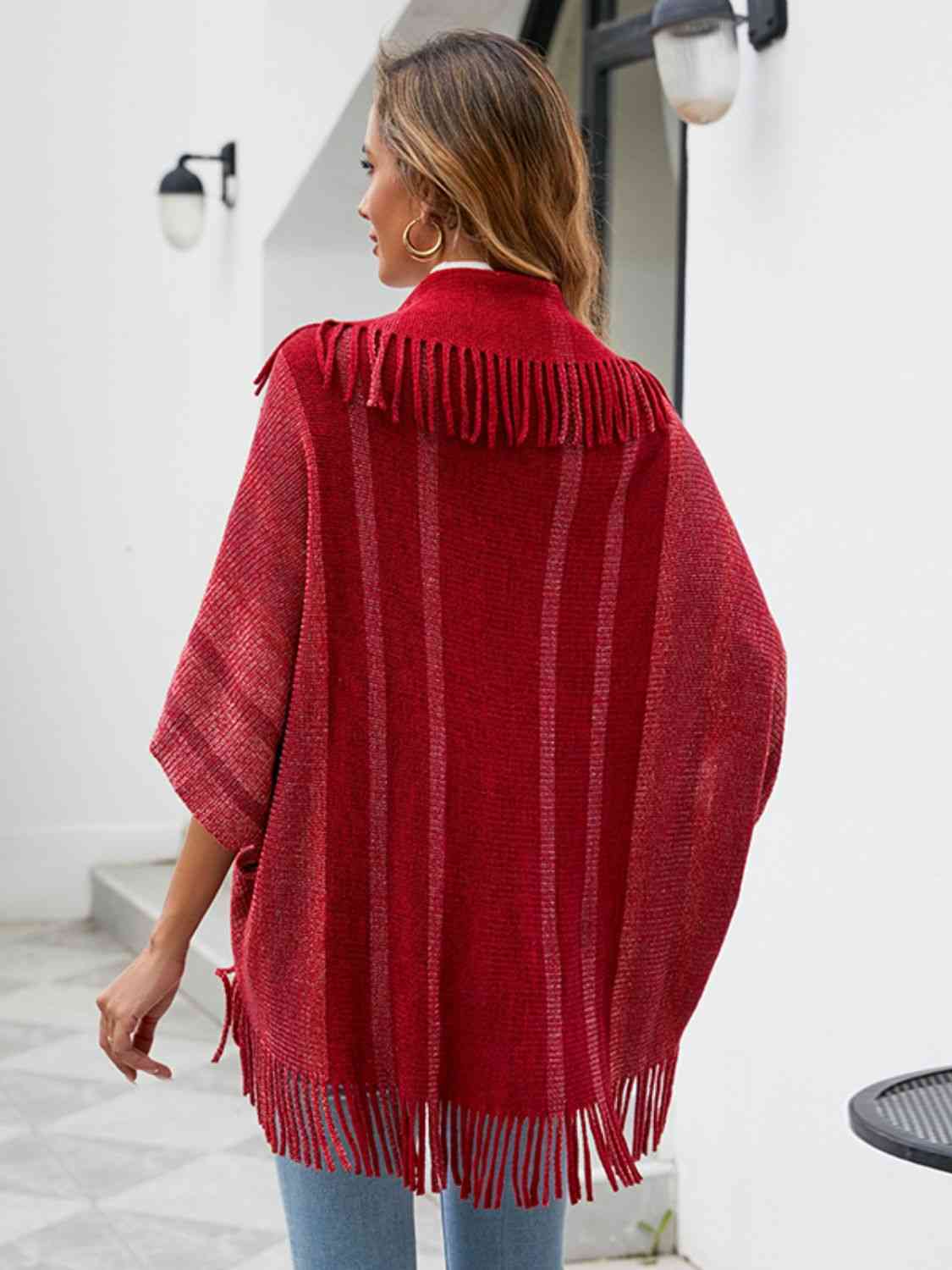 Fringe Detail Open Front Poncho - House of Cardwell