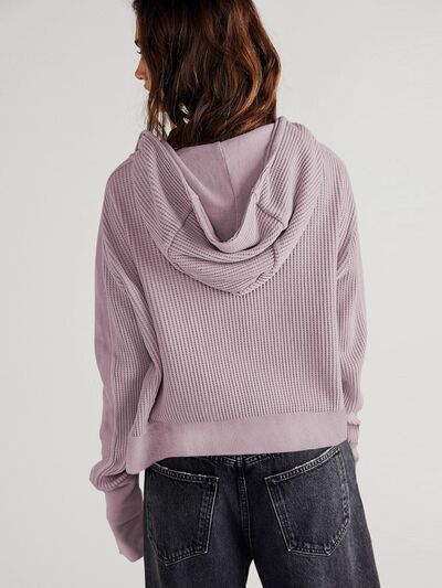Waffle-Knit Dropped Shoulder Hooded Jacket - House of Cardwell