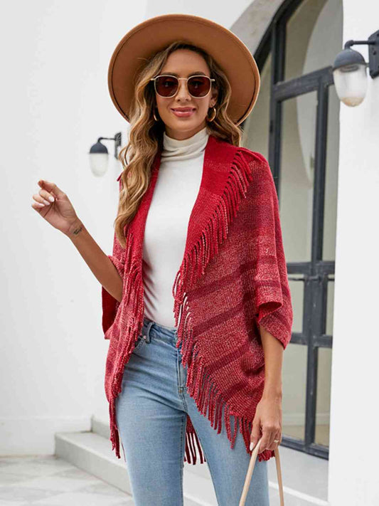 Fringe Detail Open Front Poncho - House of Cardwell