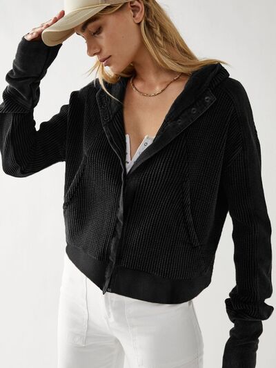 Waffle-Knit Dropped Shoulder Hooded Jacket - House of Cardwell