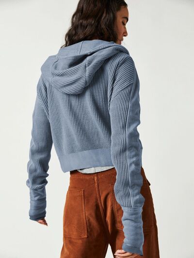 Waffle-Knit Dropped Shoulder Hooded Jacket - House of Cardwell