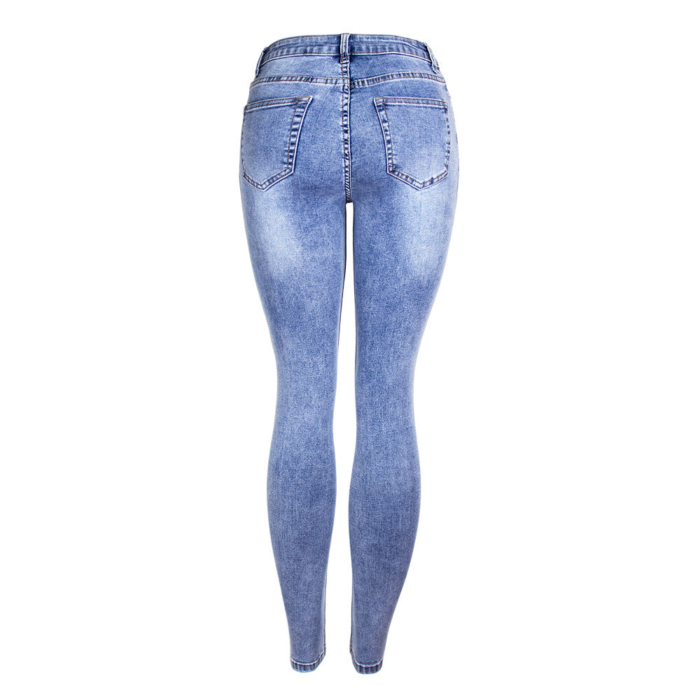 Women's Denim Trousers Ripped Slim Stretch Pencil Pants eprolo