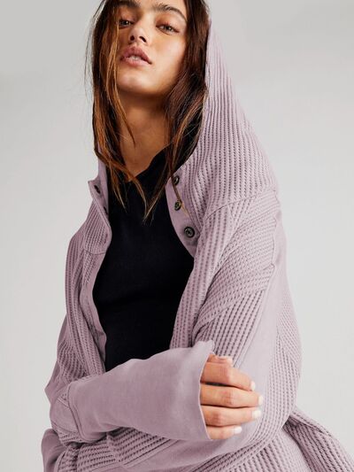 Waffle-Knit Dropped Shoulder Hooded Jacket - House of Cardwell
