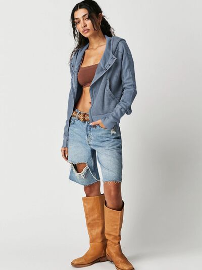 Waffle-Knit Dropped Shoulder Hooded Jacket - House of Cardwell