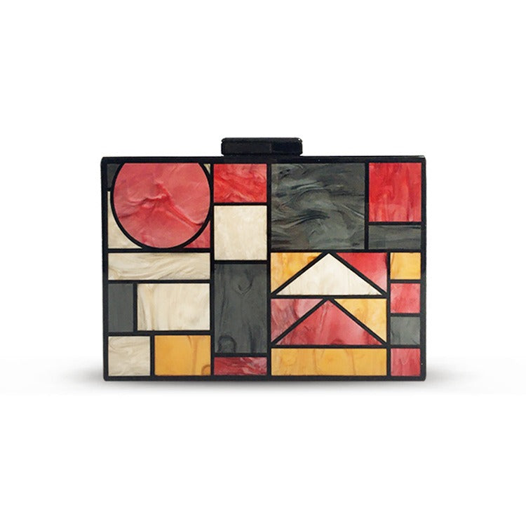 Geometric Colorful Splicing Acrylic Small Square Bag Dinner Bag New One Shoulder Cross Body Handbag eprolo