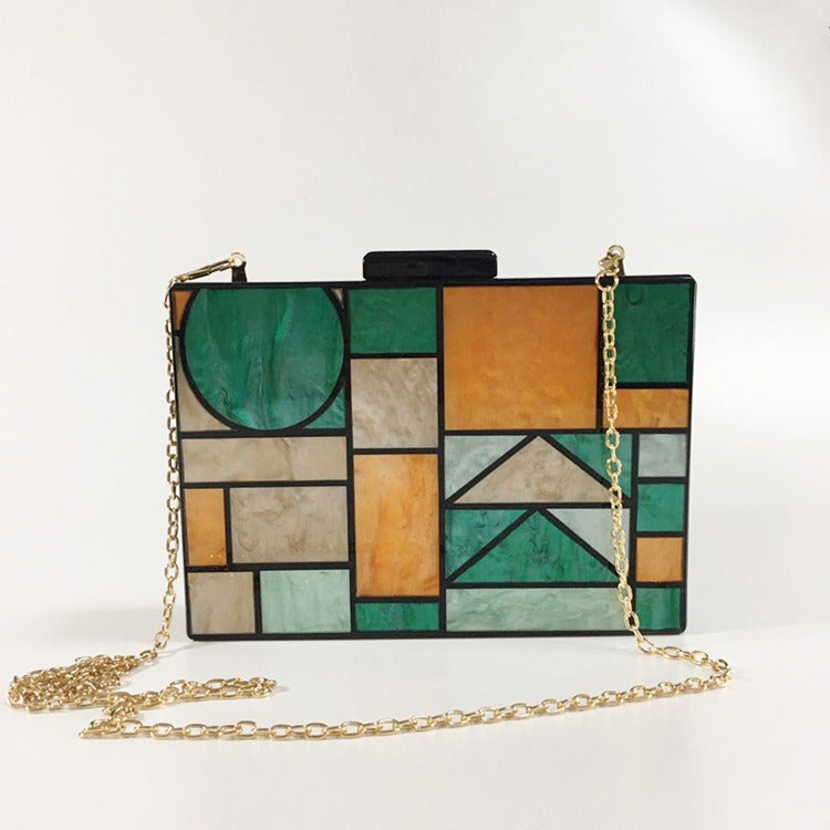 Geometric Colorful Splicing Acrylic Small Square Bag Dinner Bag New One Shoulder Cross Body Handbag eprolo