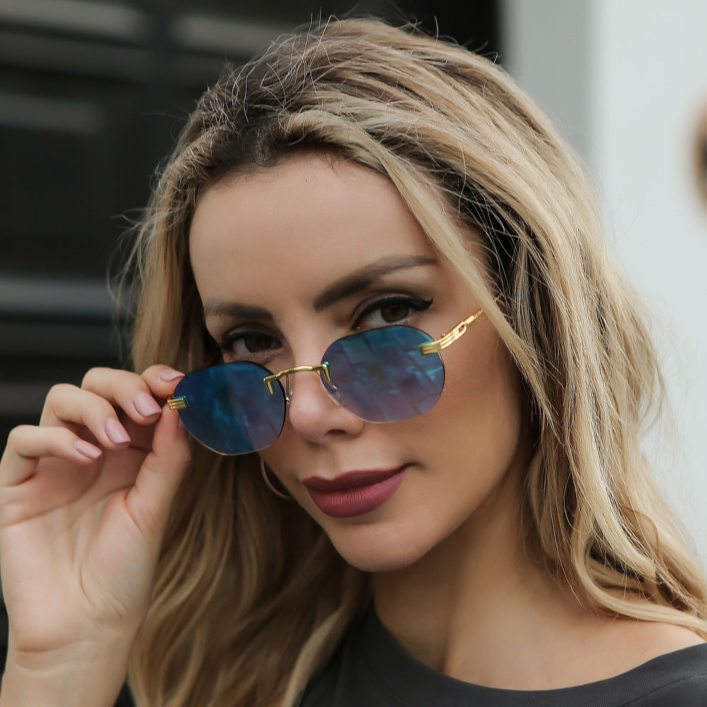New Vintage Color Film Rimless Sunglasses For Men And Women Small Frame Street Hip-Hop Fashionable Sunglasses Trend Glasses eprolo