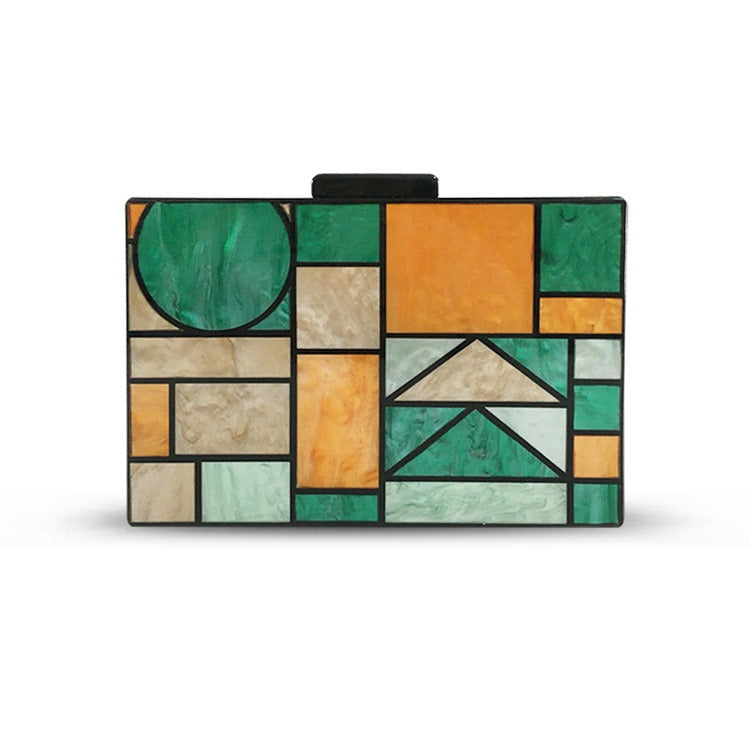 Geometric Colorful Splicing Acrylic Small Square Bag Dinner Bag New One Shoulder Cross Body Handbag eprolo