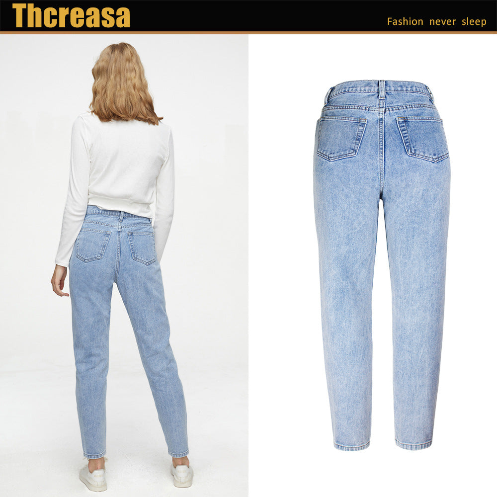New Women's Jeans High Waist Bf Style Loose Straight Wide Leg Pants Ripped Jeans eprolo