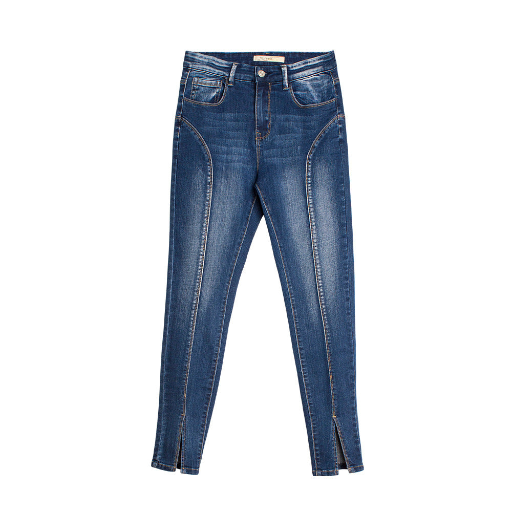 Jeans New Style Mid-Waist Elastic Split Hem Trendy High Quality Washed Nine-Point Jeans eprolo