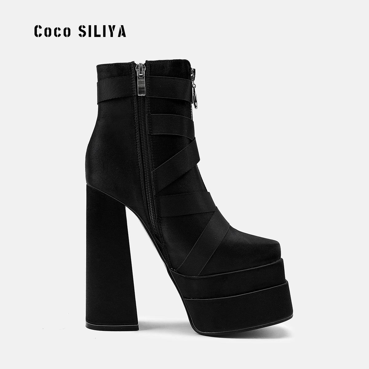 New Super High Heel 14cm Platform Thick Heel Square Head Silk Women's Smoke Pipe Boots Large Size 42 eprolo