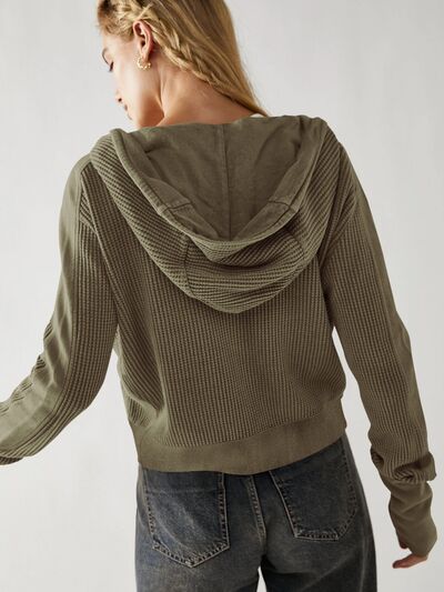 Waffle-Knit Dropped Shoulder Hooded Jacket - House of Cardwell