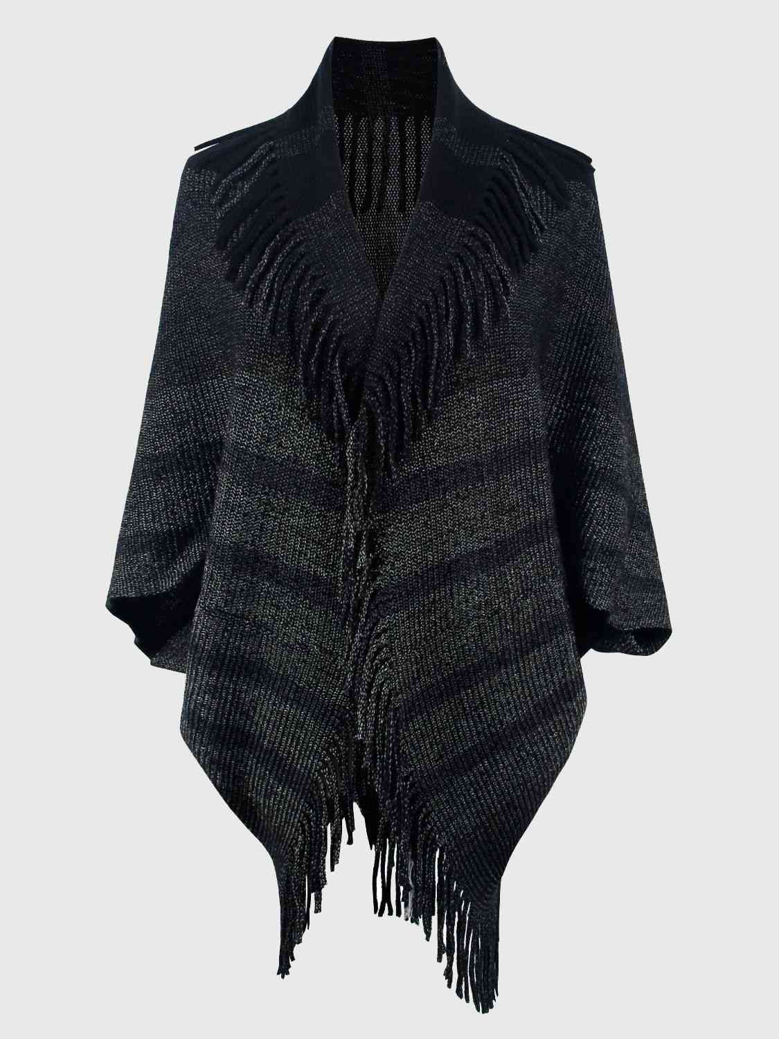 Fringe Detail Open Front Poncho - House of Cardwell