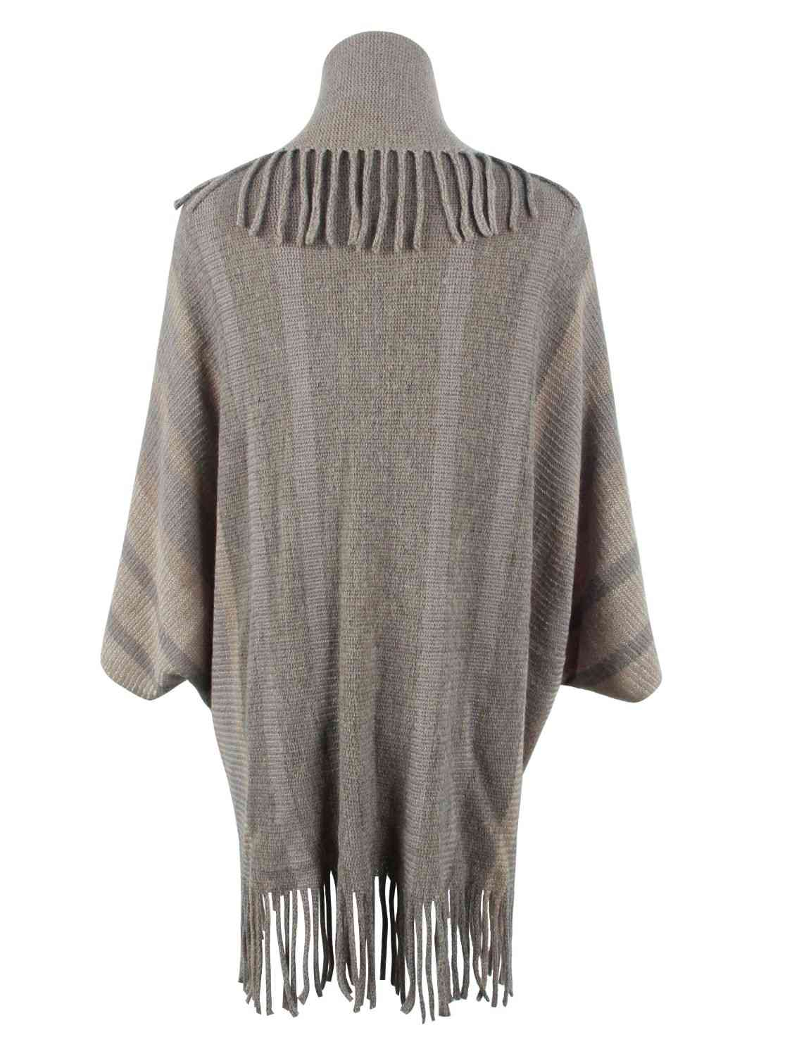 Fringe Detail Open Front Poncho - House of Cardwell