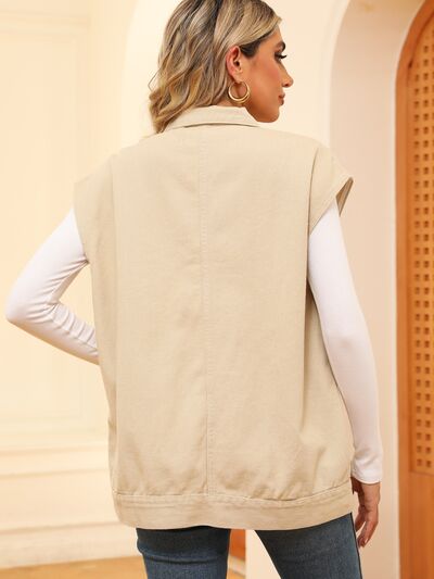 Pocketed Button Up Sleeveless Denim Jacket - House of Cardwell