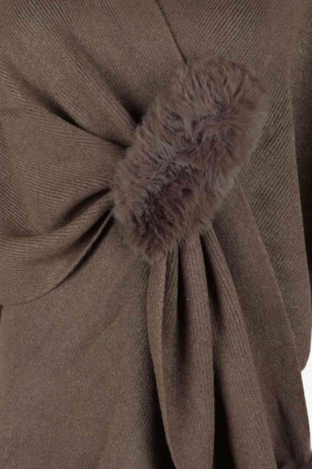 Surplice Neck Pom-Pom Trim Poncho - House of Cardwell