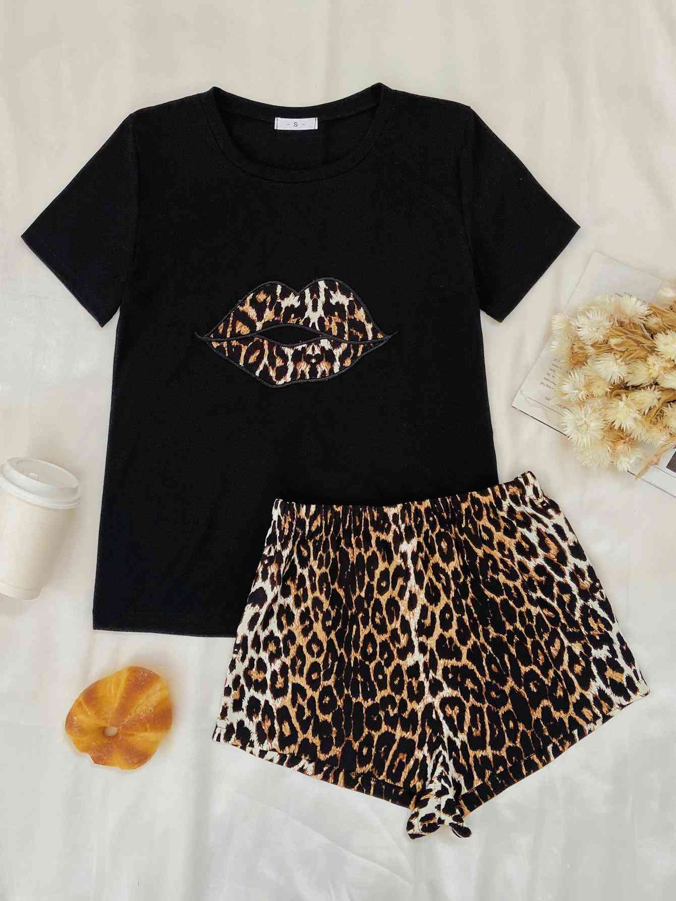 Leopard Lip Graphic Top and Shorts Lounge Set - House of Cardwell