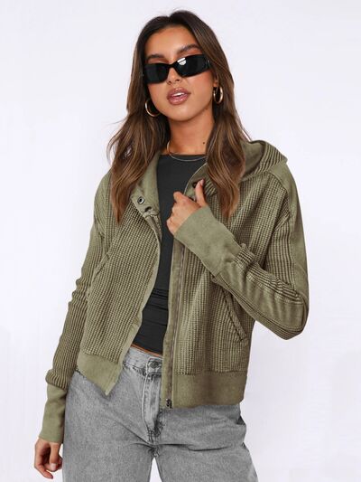 Waffle-Knit Dropped Shoulder Hooded Jacket - House of Cardwell