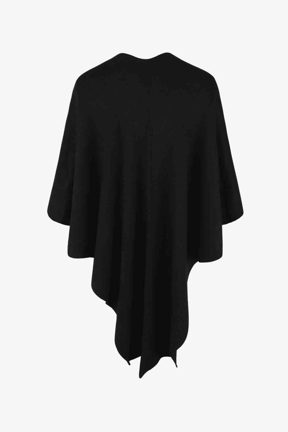 Surplice Neck Pom-Pom Trim Poncho - House of Cardwell
