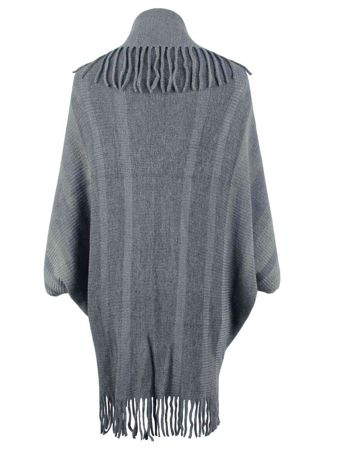 Fringe Detail Open Front Poncho - House of Cardwell