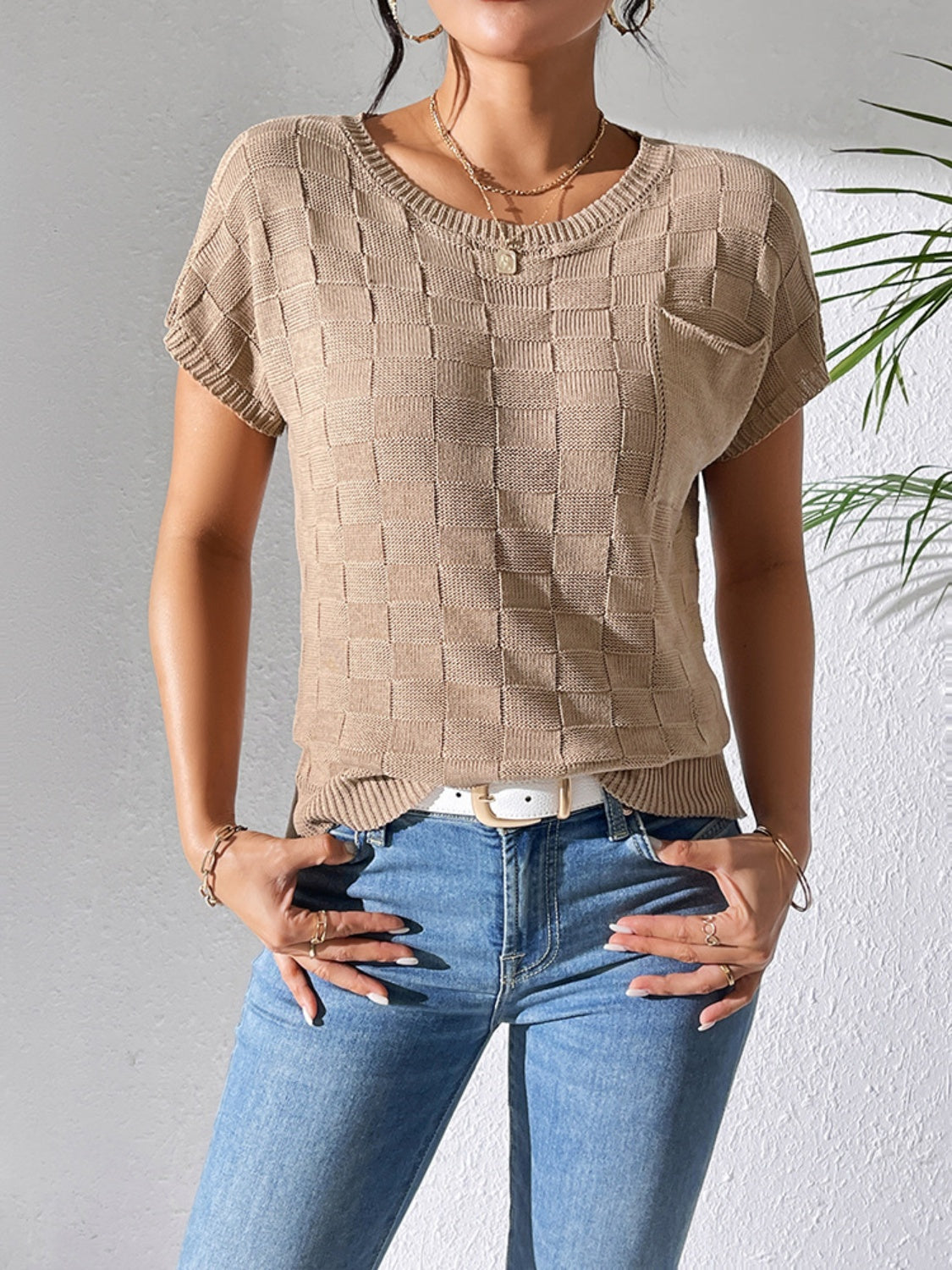 Round Neck Short Sleeve Knit Top - House of Cardwell