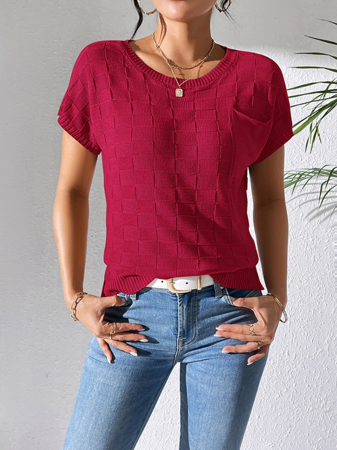 Round Neck Short Sleeve Knit Top - House of Cardwell