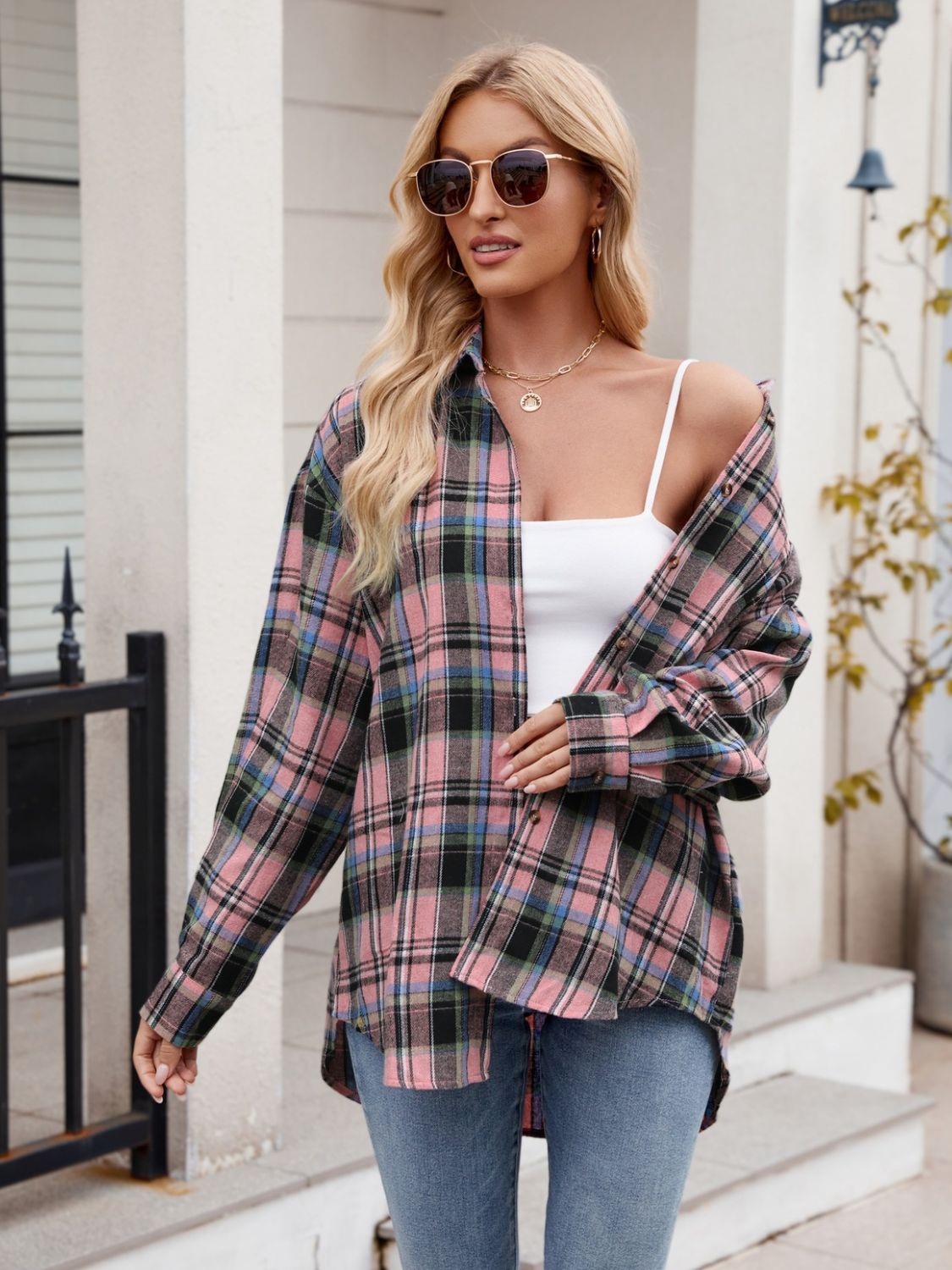 Just For Me Plaid Collared Neck Long Sleeve Shirt - House of Cardwell