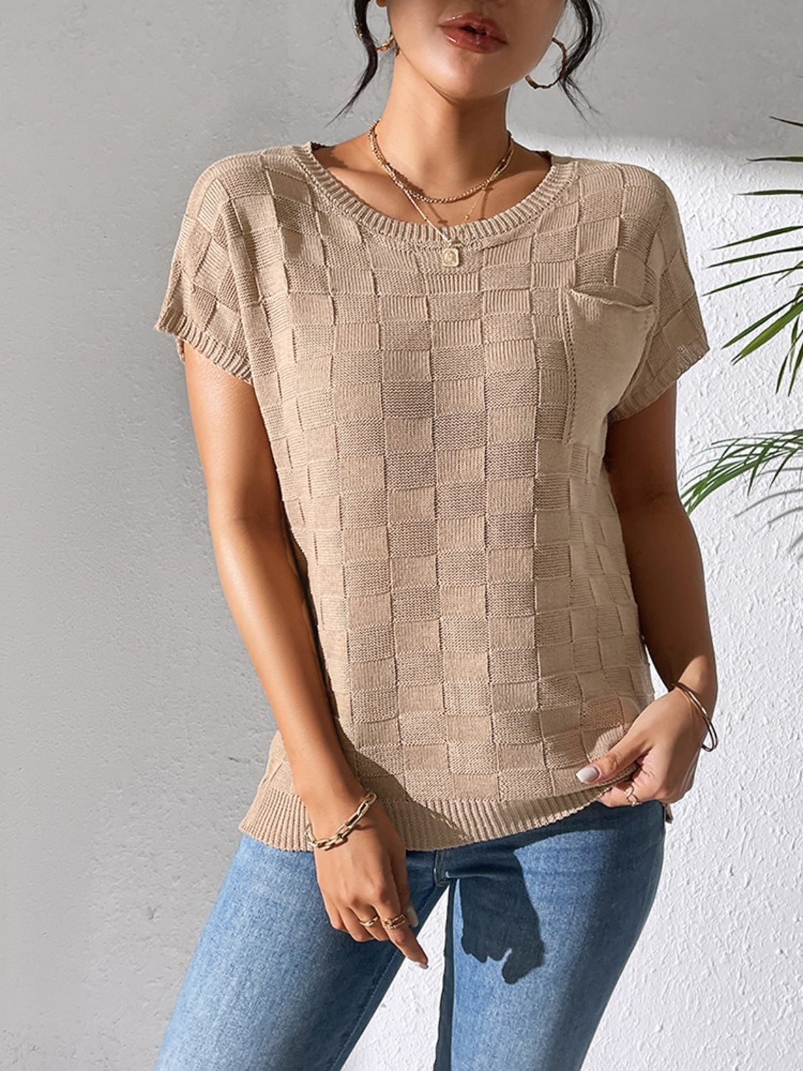 Round Neck Short Sleeve Knit Top - House of Cardwell