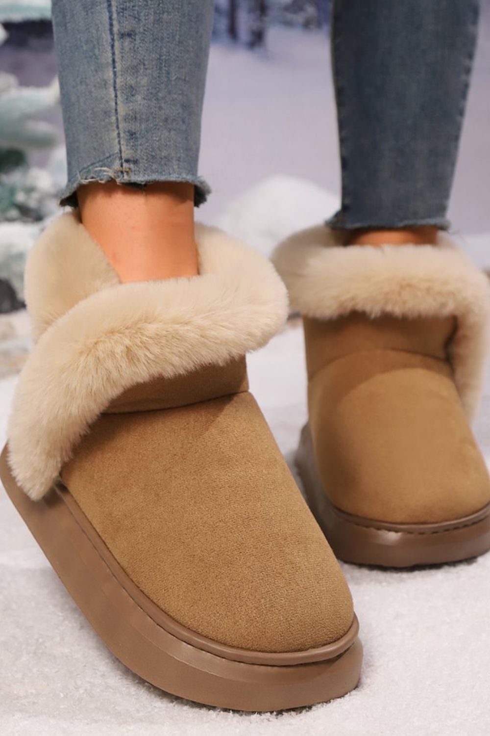 Faux Fur Round Toe Platform Boots Trendsi