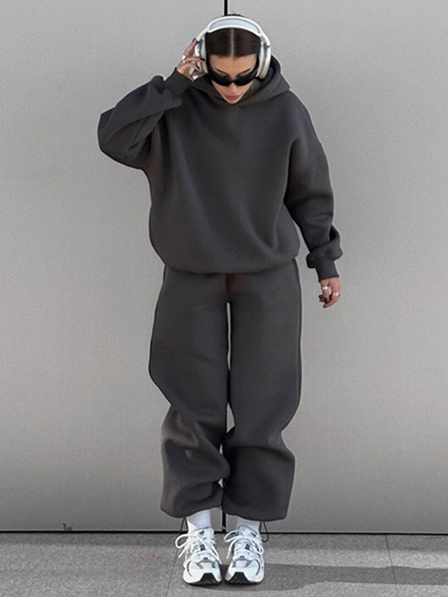 HOC Leisurely Comfortable Casual Hooded Joggers Top and Pants Set eprolo