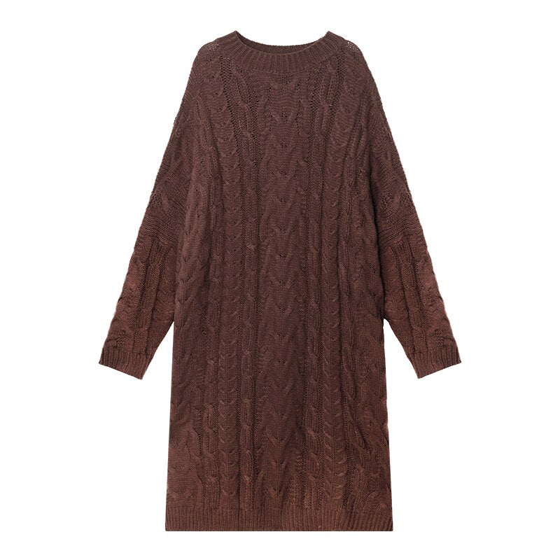 Korean-Inspired Autmn/Winter Cozy and Comfy Long Pullover Outside Streetwear Knitted Sweater Dress eprolo