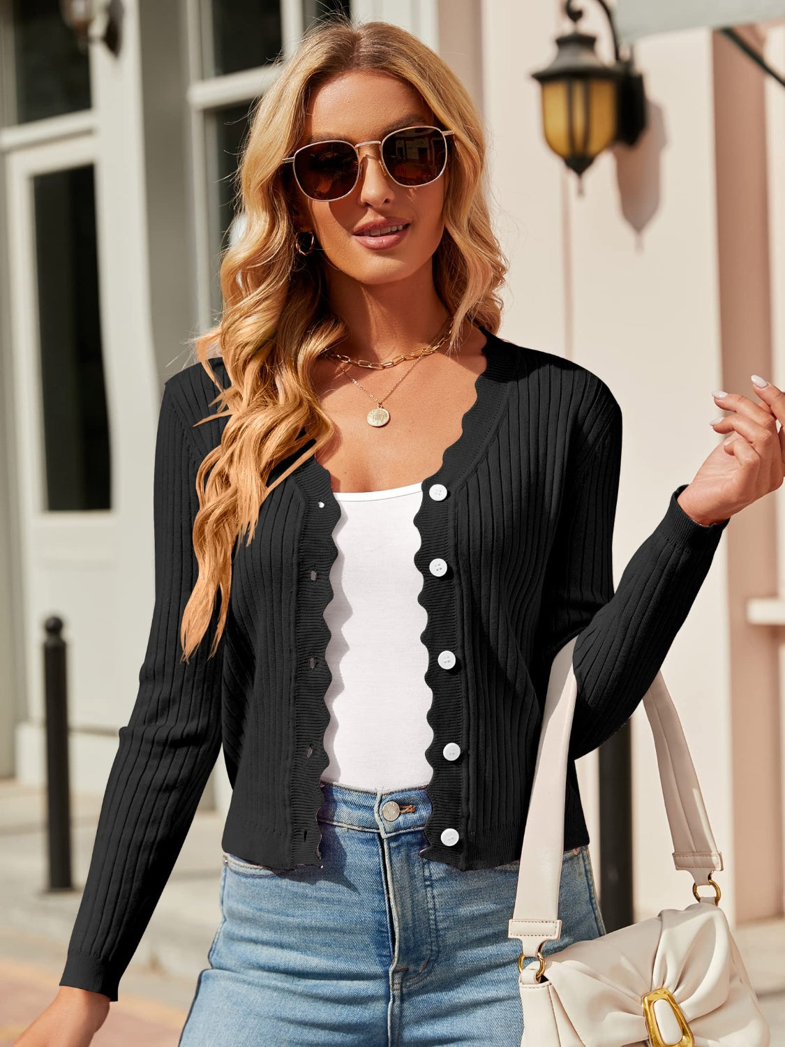 Button Up Long Sleeve Cardigan Trendsi