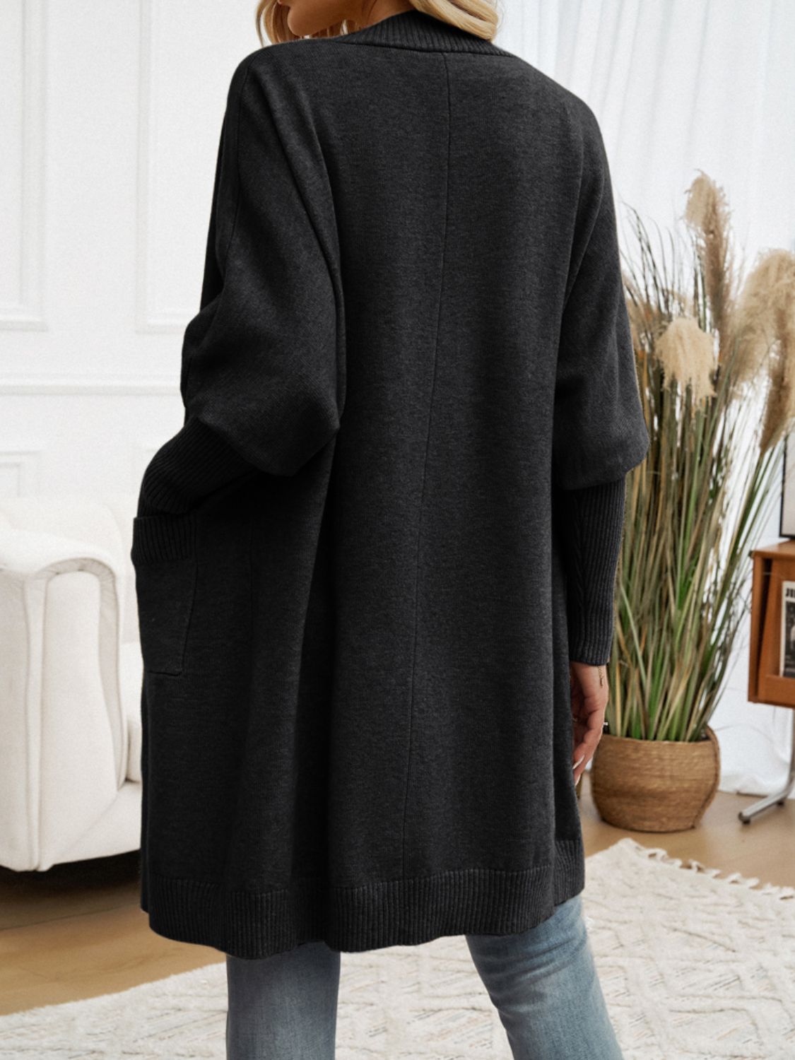 Devine Open Front Long Sleeve Cardigan Trendsi