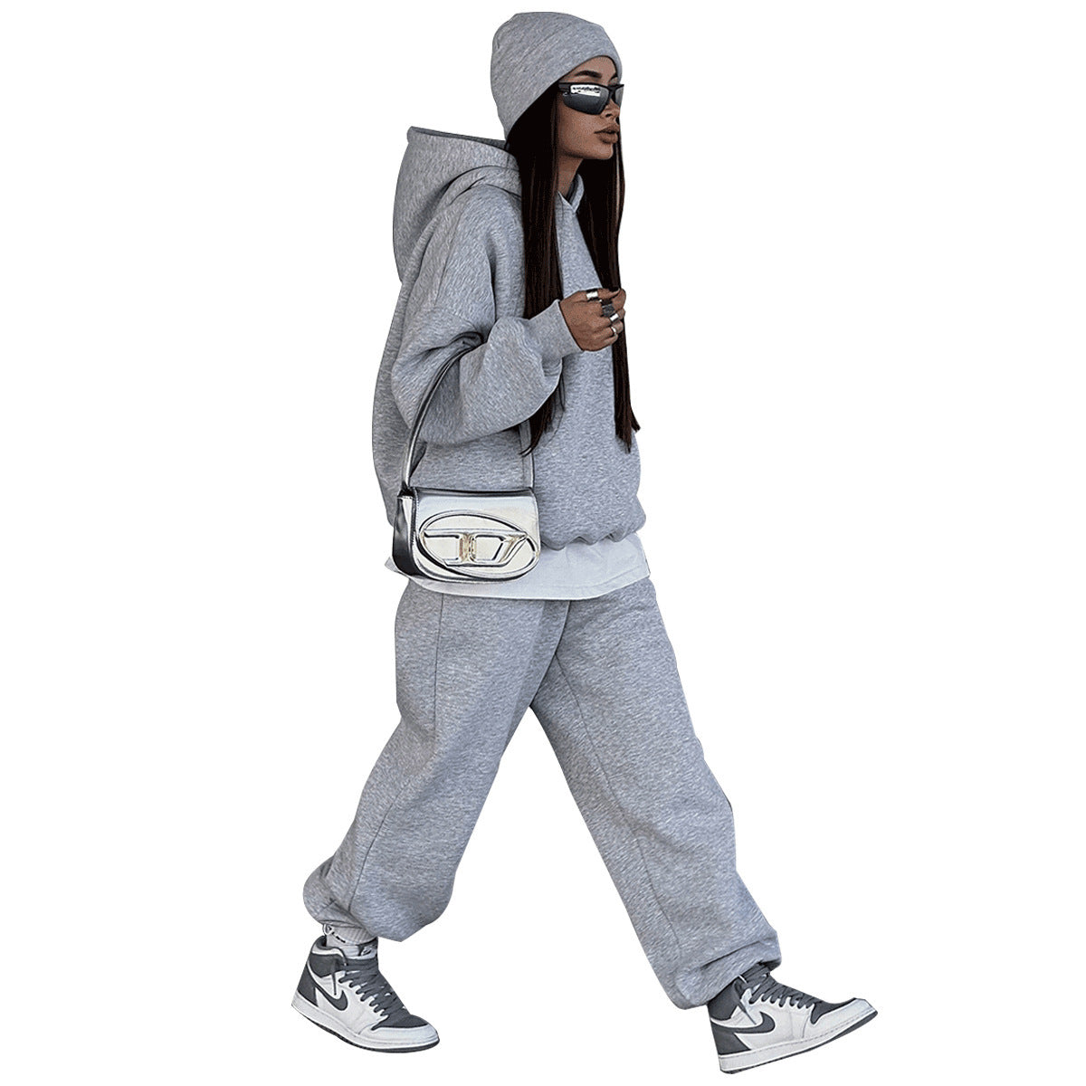 HOC Leisurely Comfortable Casual Hooded Joggers Top and Pants Set eprolo