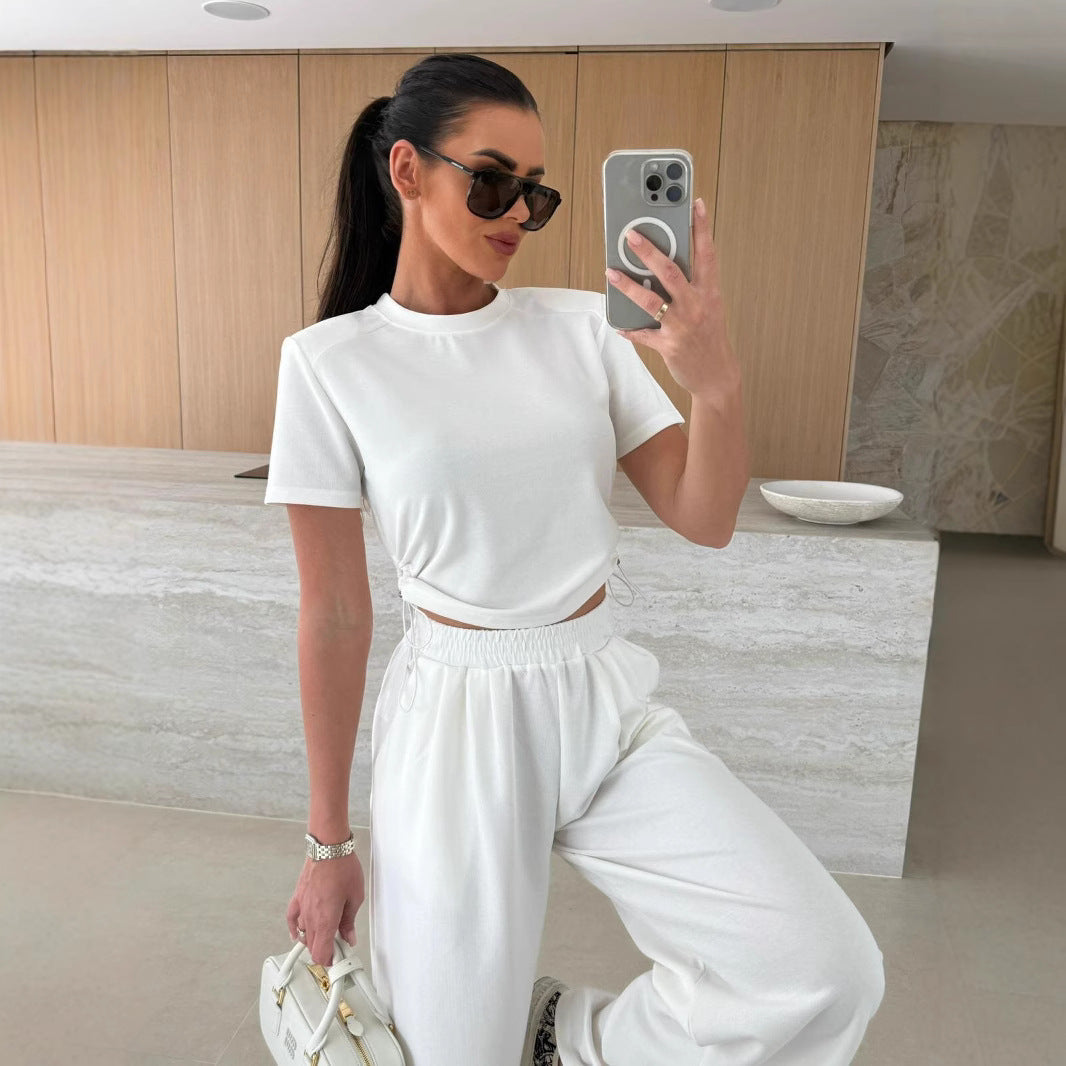 Fashionably Casual Drawstring Wide-Leg Pants Set eprolo