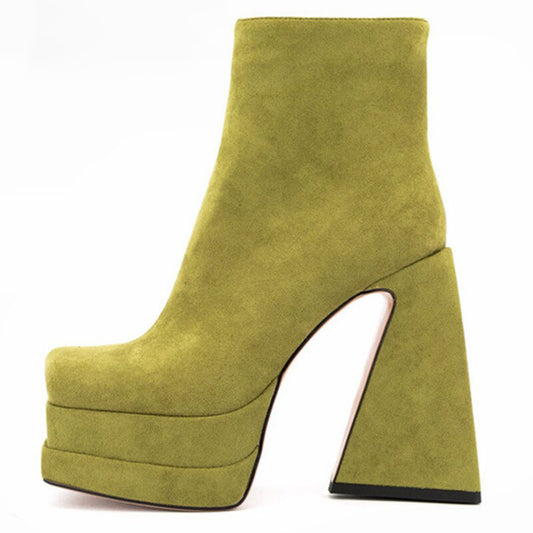 Platform Boots For Women Fashion Crude Heel Ankle Chunky Square Toe Zip Outdoor Female Boots Brand New Popular Style Women Shoes - House of Cardwell