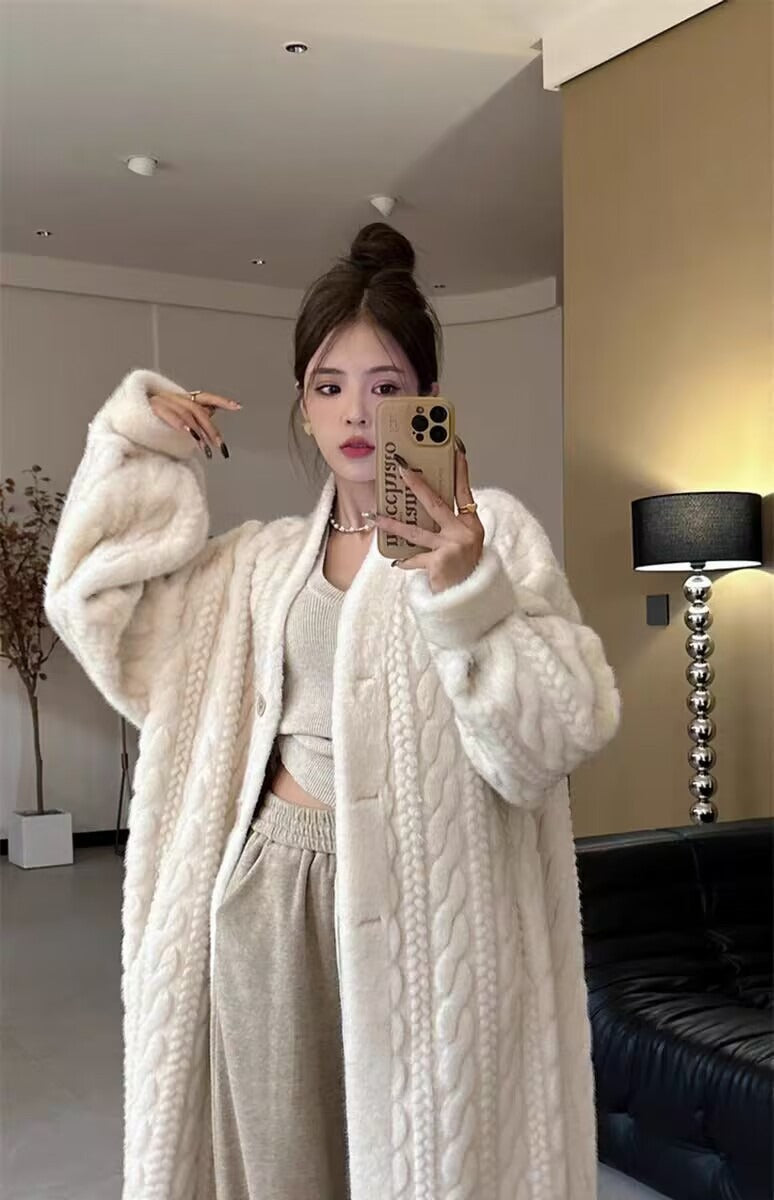 Thick and long plus knee length mink fur cardigan coat with integrated fur and eco-friendly fur coat eprolo