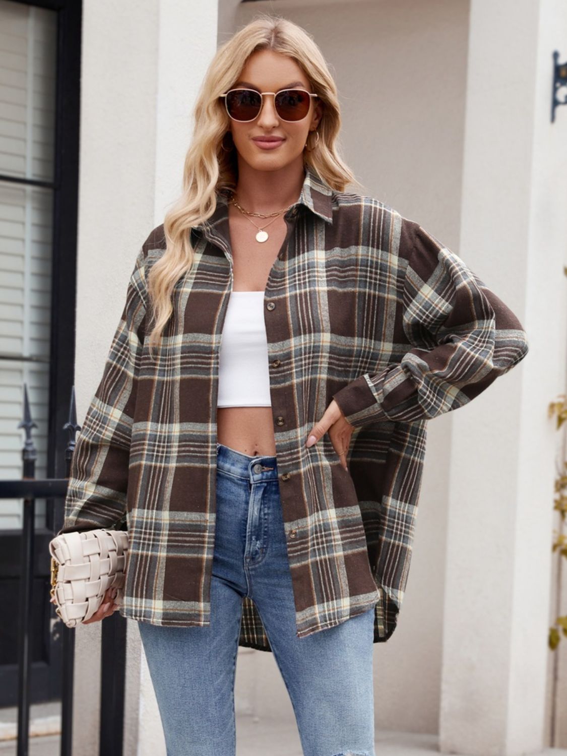 Just For Me Plaid Collared Neck Long Sleeve Shirt - House of Cardwell