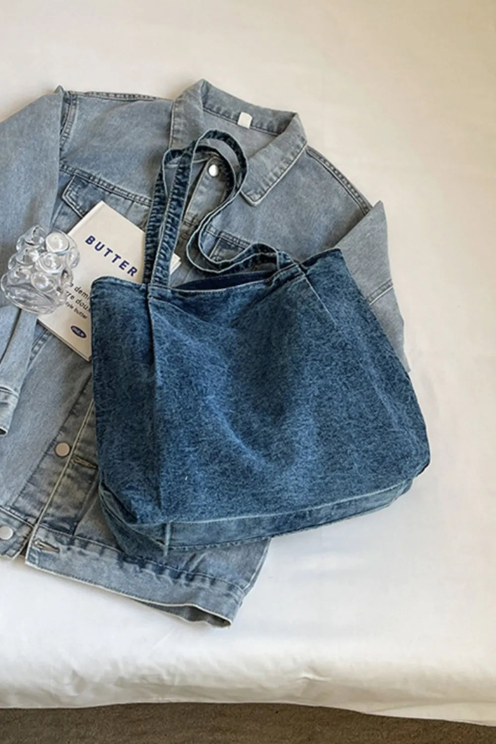 H.O.C. Medium-Size Denim Tote Bag, stylish and practical everyday carry bag

