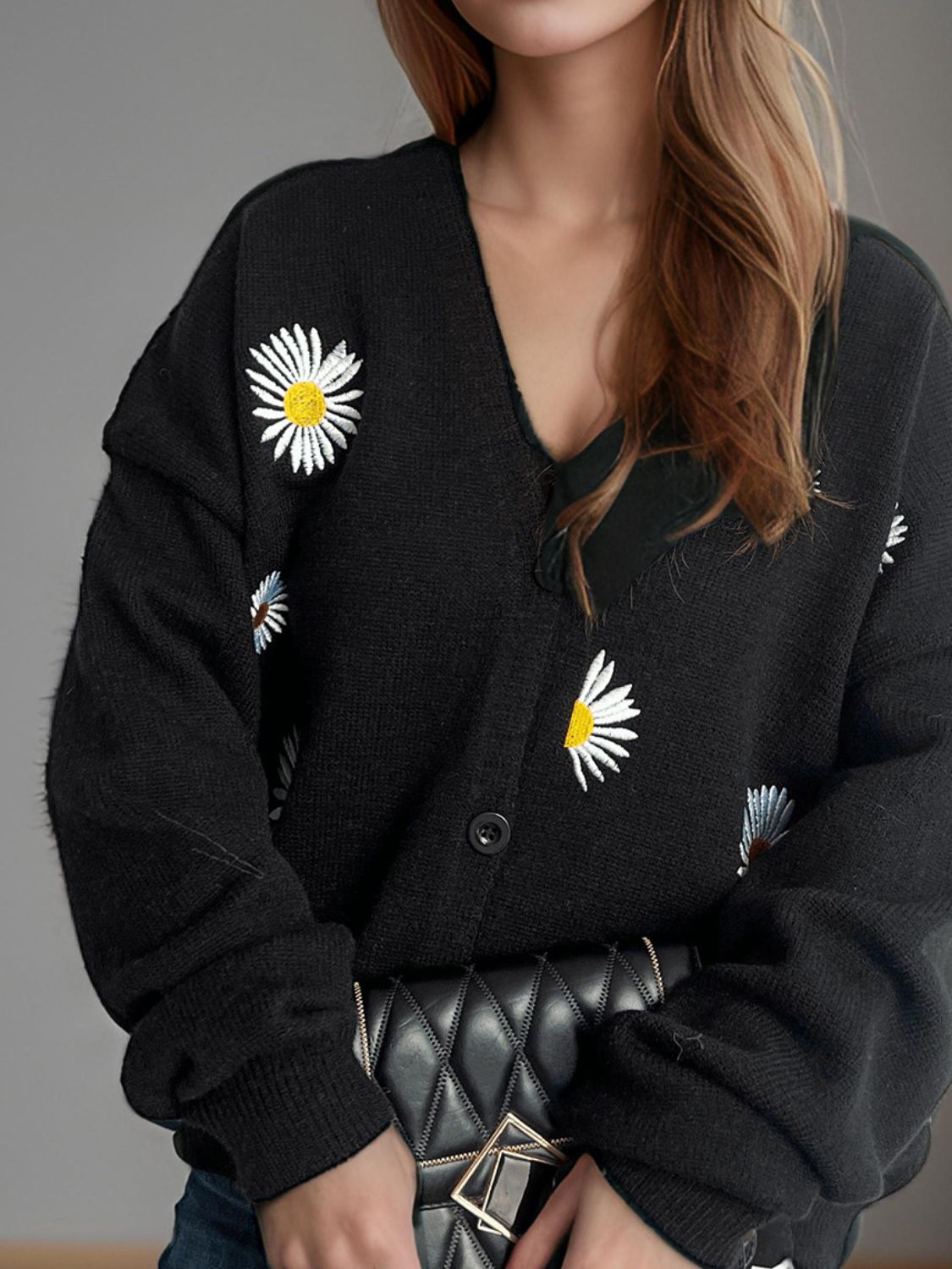 Daisy Button Up V-Neck Cardigan Trendsi